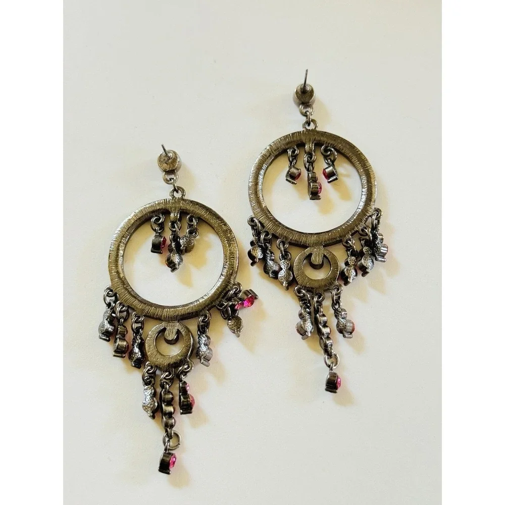 Chandelier Pink Rhinestone Dangle Earrings Y2K Chunky‎ Statement jeweled Pierced
